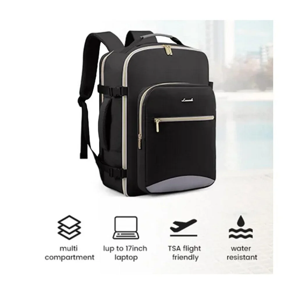 Lannuki Black Multi-Compartment Travel Backpack